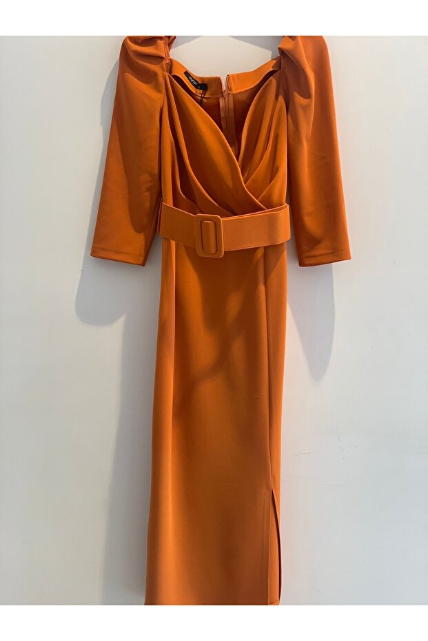 61724 Kalın Kemerli Midi Boy Elbise - 1