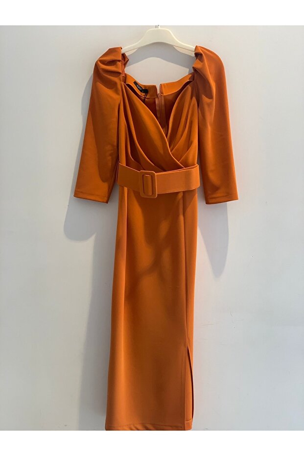 61724 Kalın Kemerli Midi Boy Elbise - 2