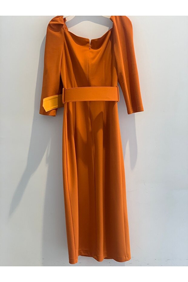 61724 Kalın Kemerli Midi Boy Elbise - 3