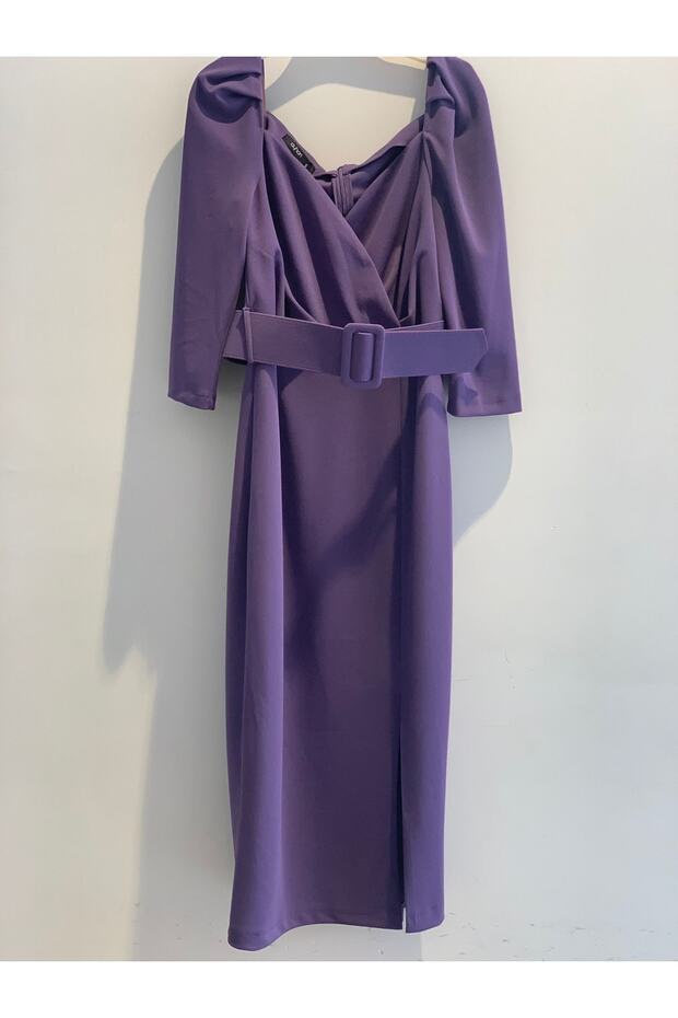 61724 Kalın Kemerli Midi Boy Elbise - 3