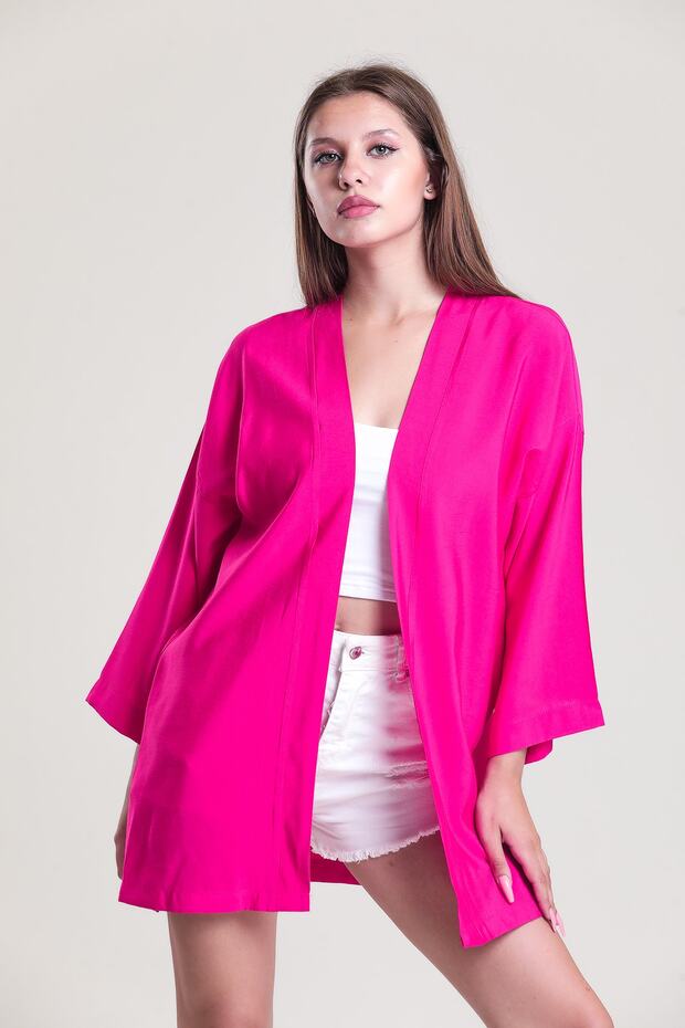 Fuchsia Airobin Linen Jacket Kimono - 3
