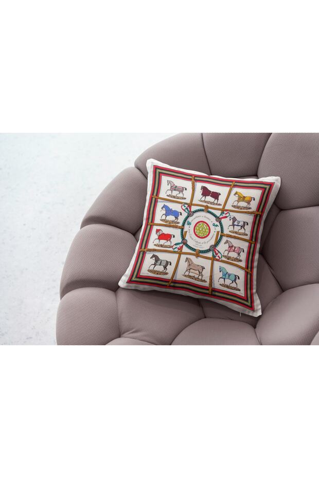 White Red Horses Themed Pillow57