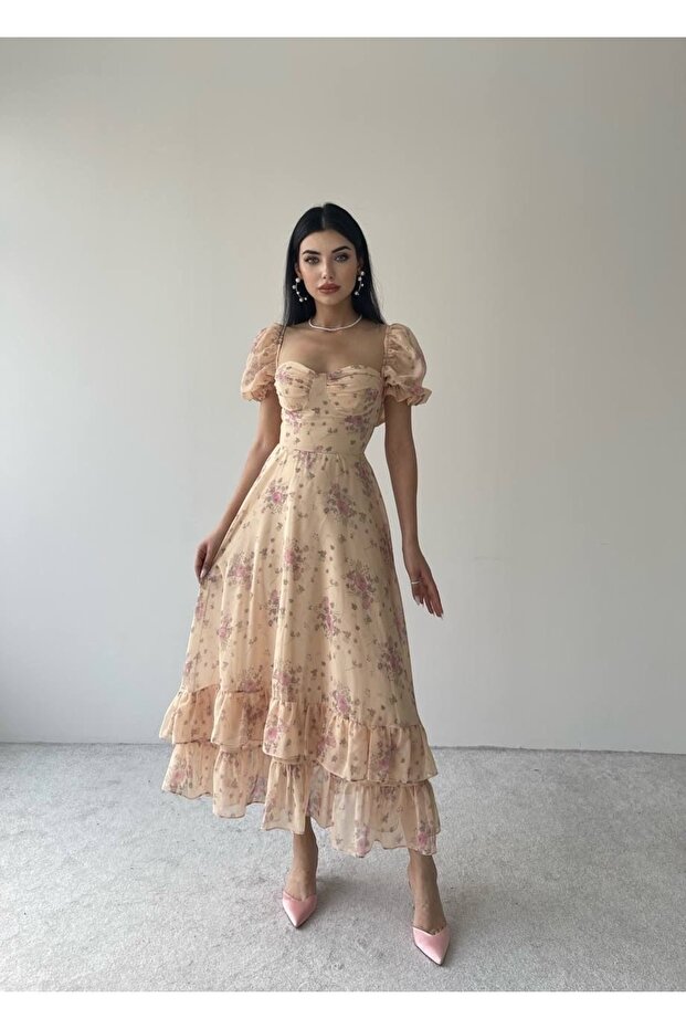 Rochie de damă, lungă și lungă din șifon, florală - 2