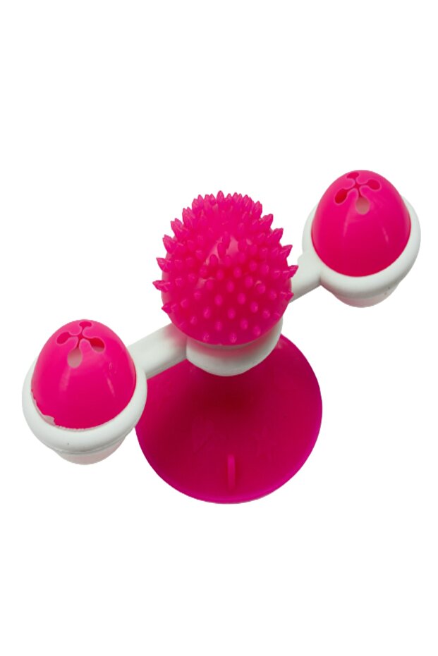 Rotating Cat Toy with Suction Cup and Food Bowl 1 Piece Pink