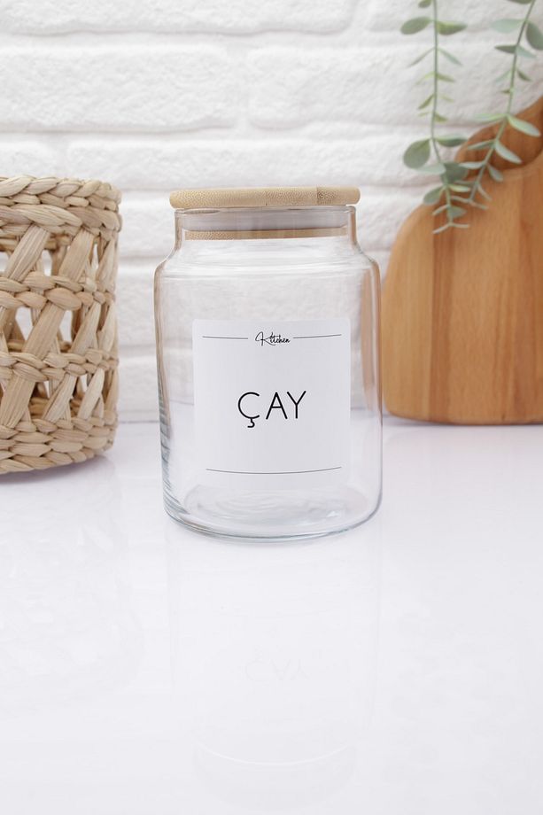 Bambu Kapaklı Cam Çay Saklama Kavanozu 890ml - 1