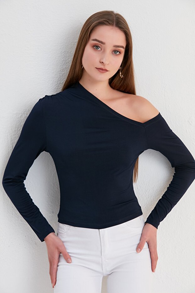 Kadın Açık Omuzlu Sandy Örme Bluz - 6