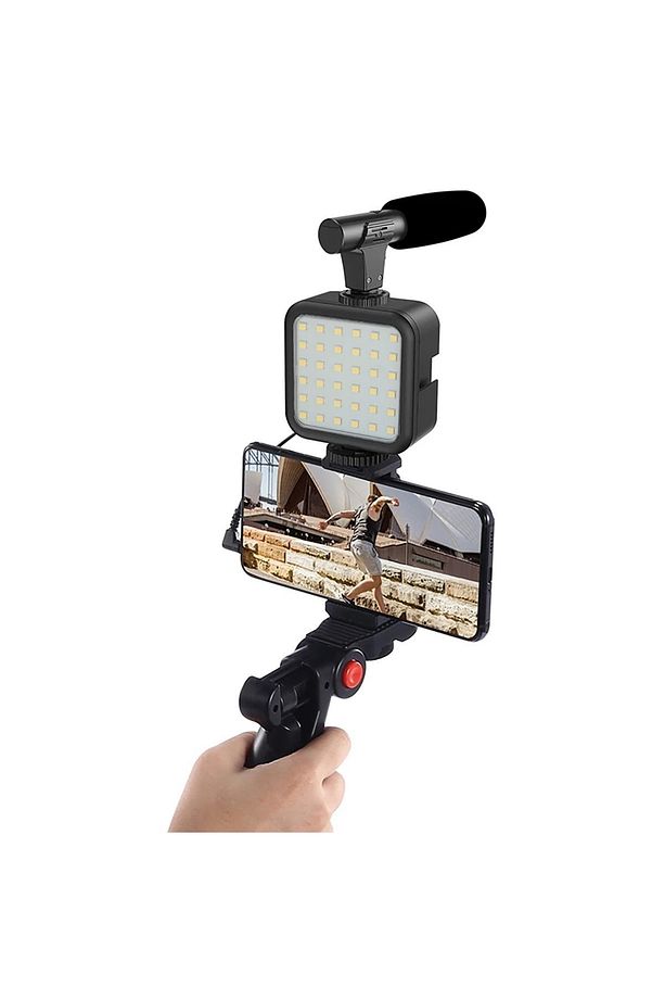 Profesyonel Vlogging Seti Video Kiti Tripod Mikrofon Led Işık Telefon Tutucu Kumandalı Selfie Vlog - 1