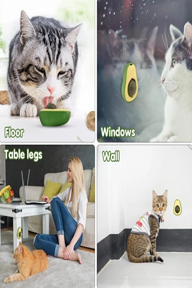 Avocado Shaped Adhesive Cat Grass Avocado Catnip 360 Degree Rotating Catnip Cat Toy - 7