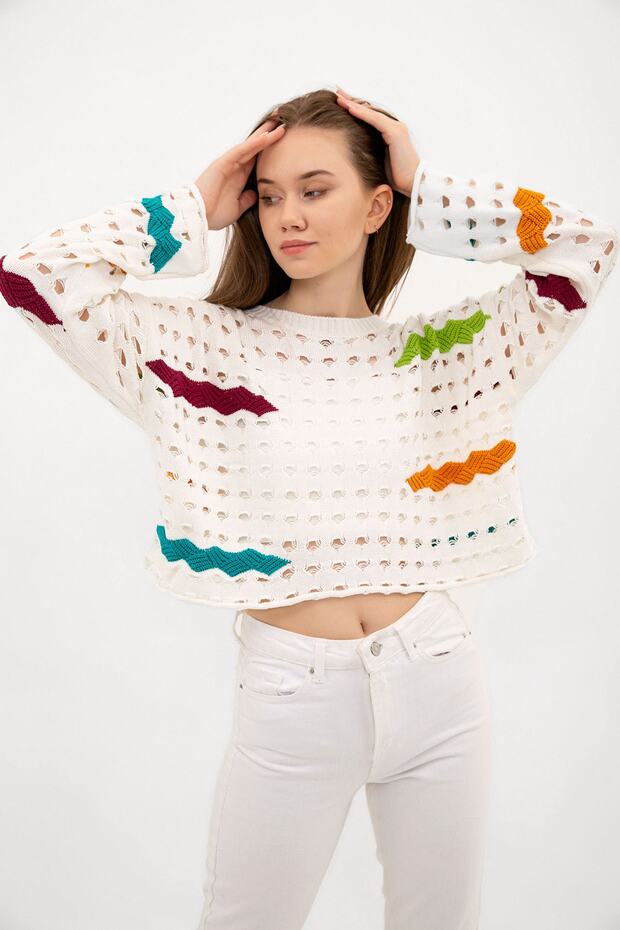 Delikli Triko Crop - 1