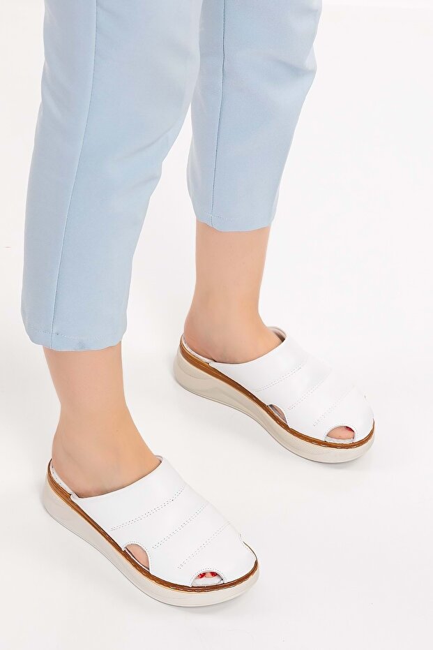 Genuine Leather Anatomical Sole Wedge Heel Sabo Slippers Slt.227