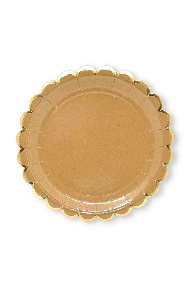 Makaron Kraft Altın Yaldızlı Karton Parti Tabak 8 Adet-18cm - 2