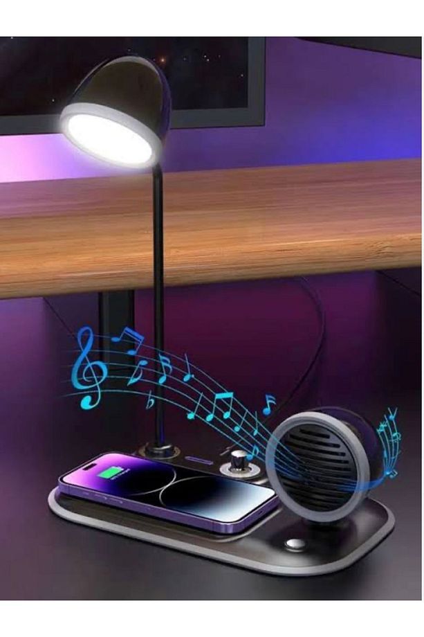 Masa Lambası 3 In 1 Cep Telefonu Kablosuz Hızlı Şarj Bluetooth Hoparlör 3 Mod Masa Lambası - 1