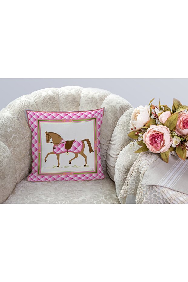 Throw Pillow Pink White Horse Themed Throw Pillow Cover Pillow44