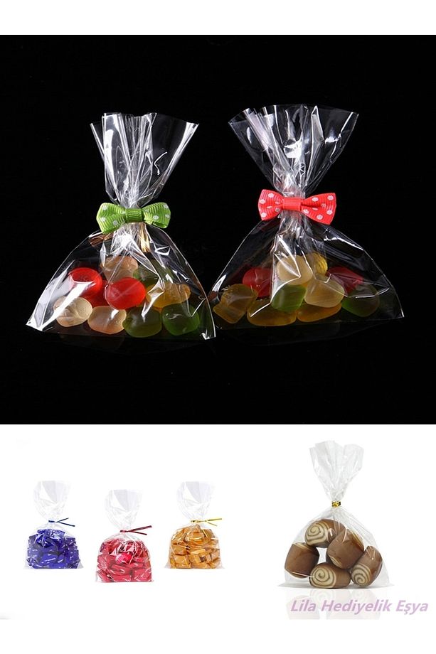 100 Adet Şeker Kurabiye Aksesuar Poşeti 10x20 Cm Bantsız Jelatin Poşet / 10*20 - 1