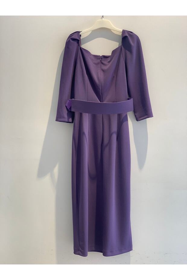 61724 Kalın Kemerli Midi Boy Elbise - 1