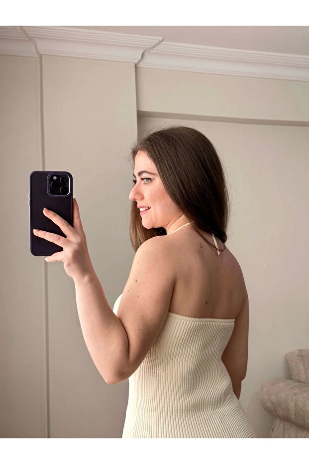 Boğazdan Bağlamalı Triko Elbise - 4