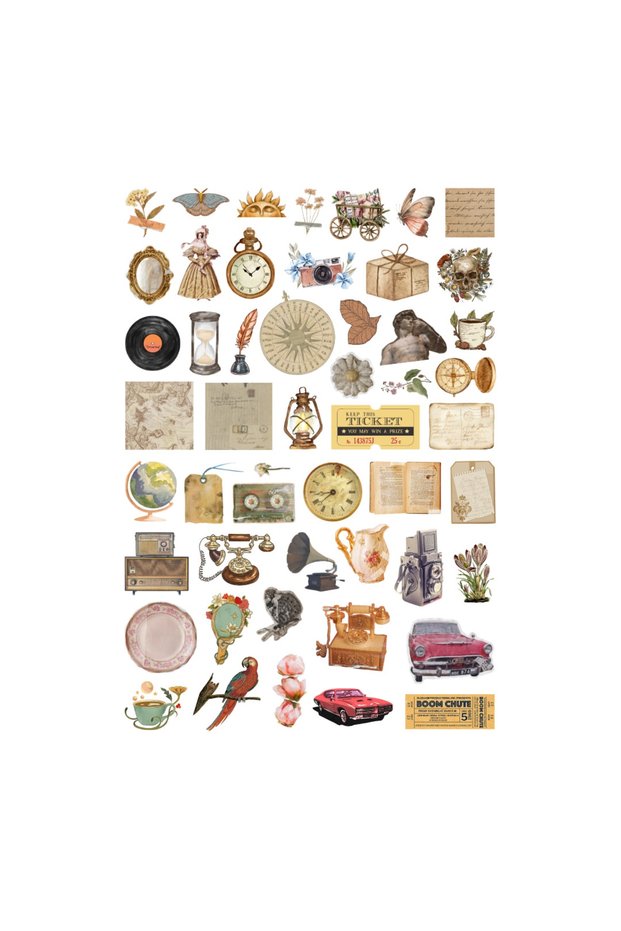 51Pcs Vintage Fairycore Retro Sticker Set - Scrapbook Bullet Journal Sticker Set