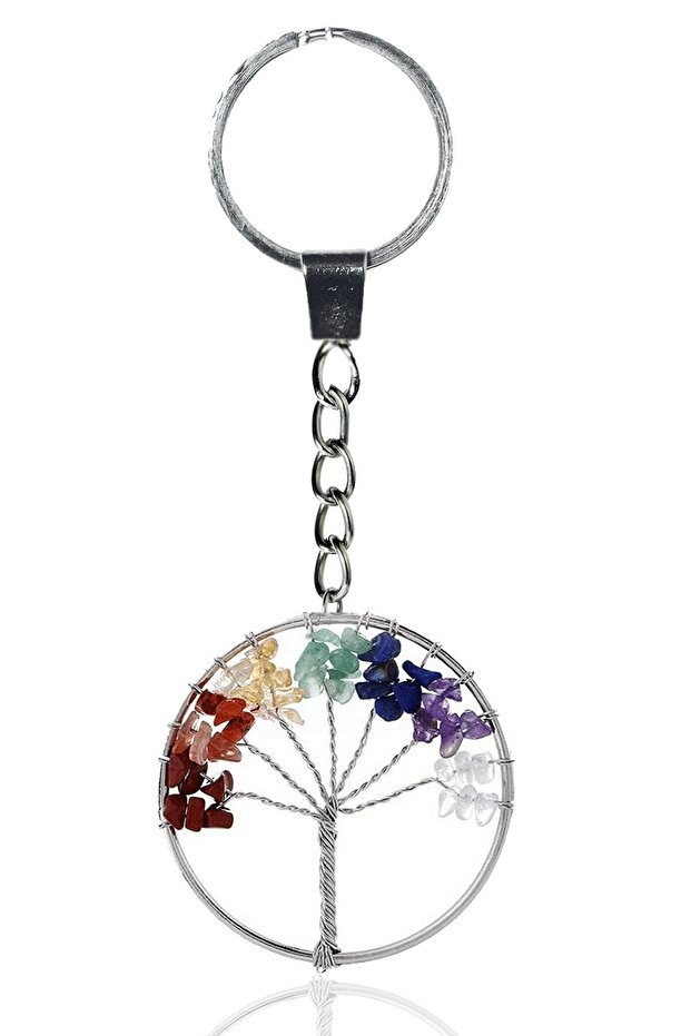 Certified 7 Chakra Natural Stone Keychain - Aventurine Amethyst Lapis Lazuli Citrine Agate Jasper Stone