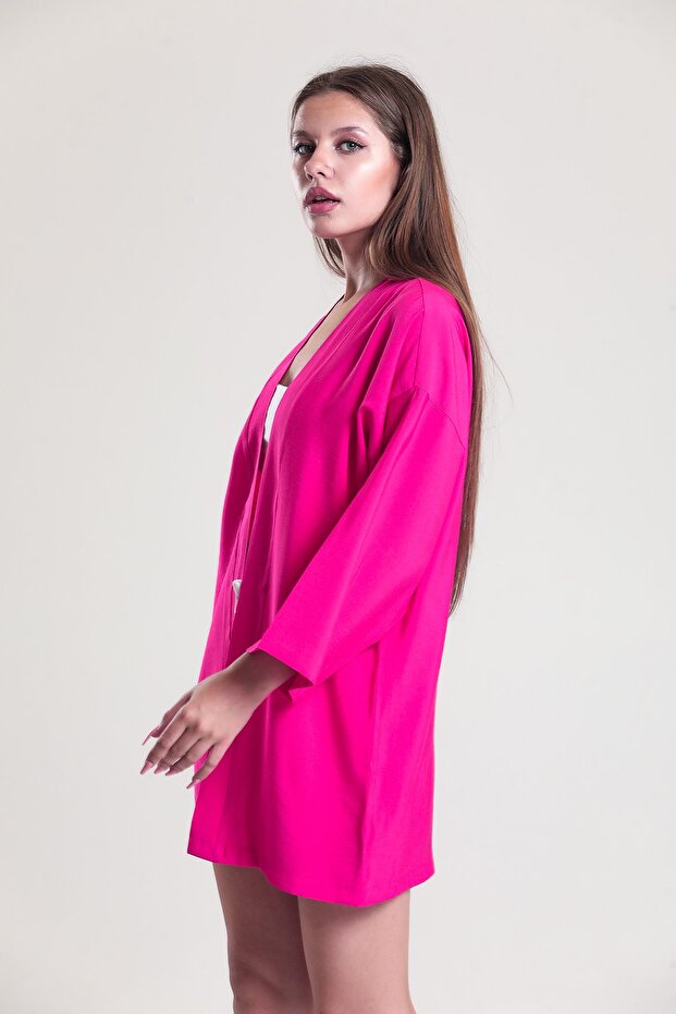 Fuchsia Airobin Linen Jacket Kimono - 2