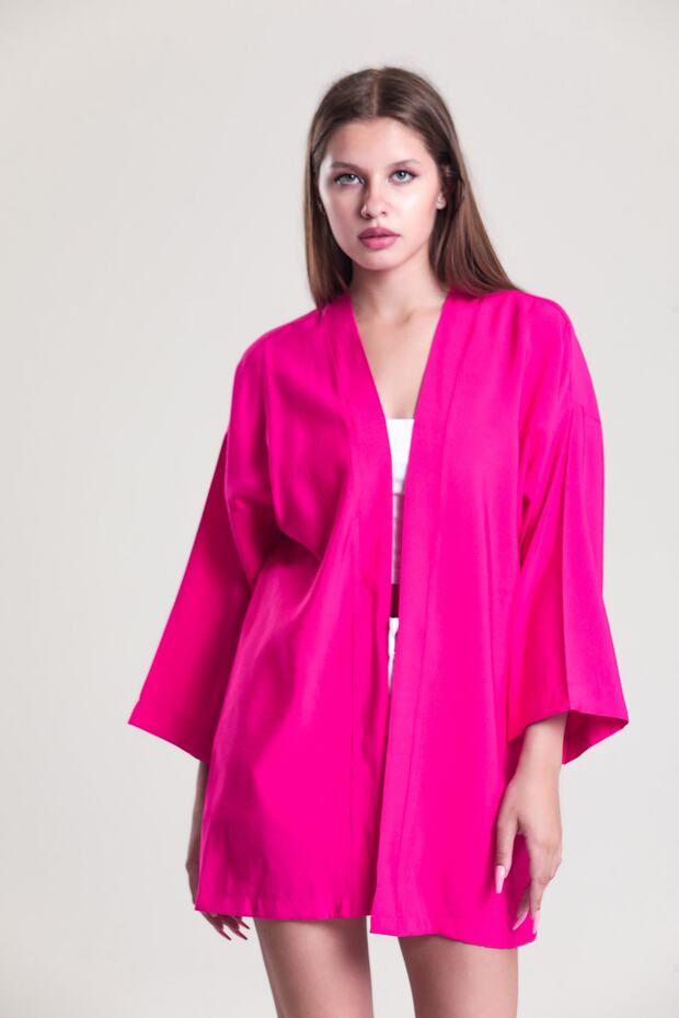 Fuchsia Airobin Linen Jacket Kimono - 4
