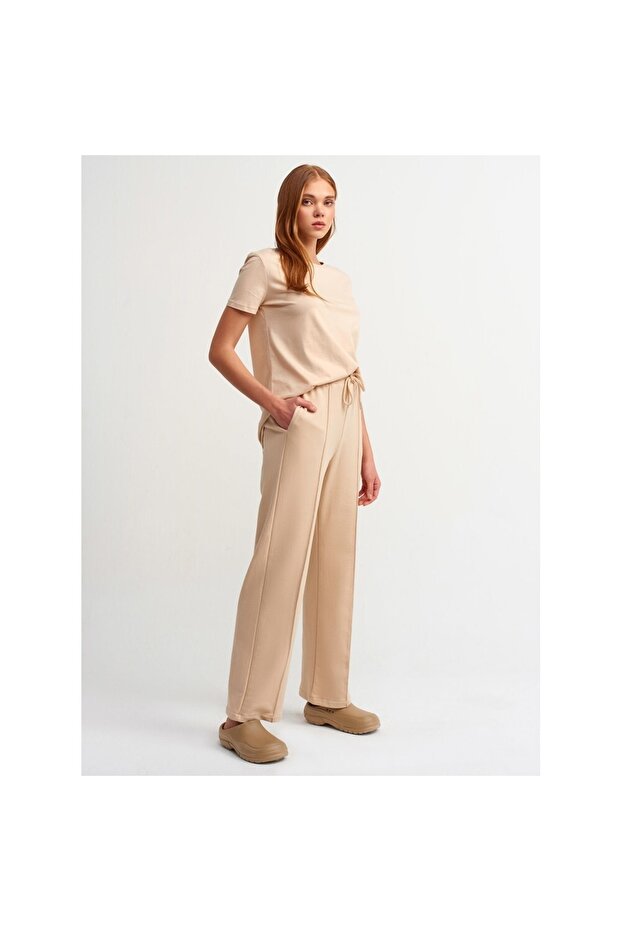 3471 guler rotund basic tricou -bej/bej - 3