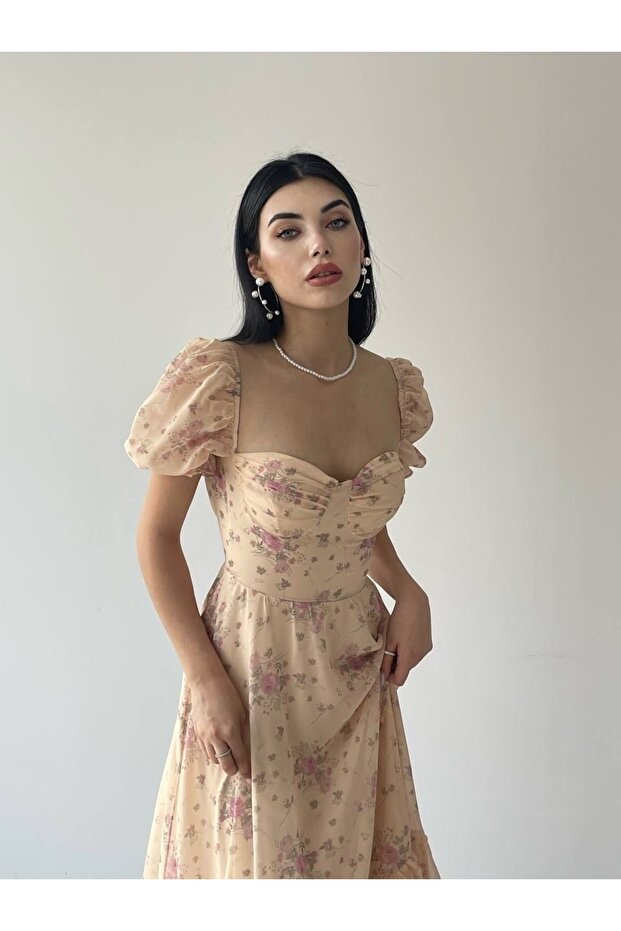 Rochie de damă, lungă și lungă din șifon, florală - 4