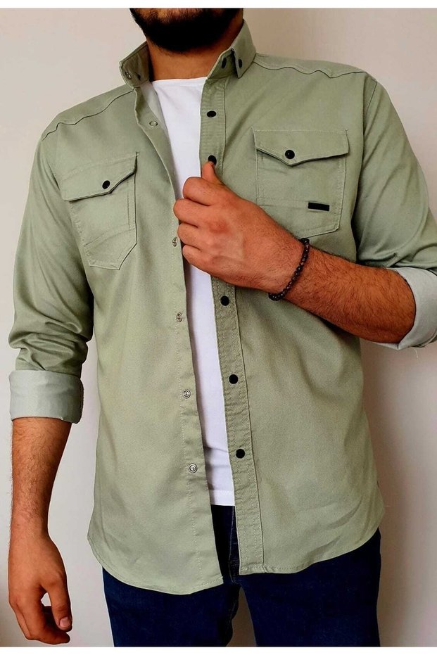 Yxc Slim Fit Men's Denim Shirt Water Green 00060