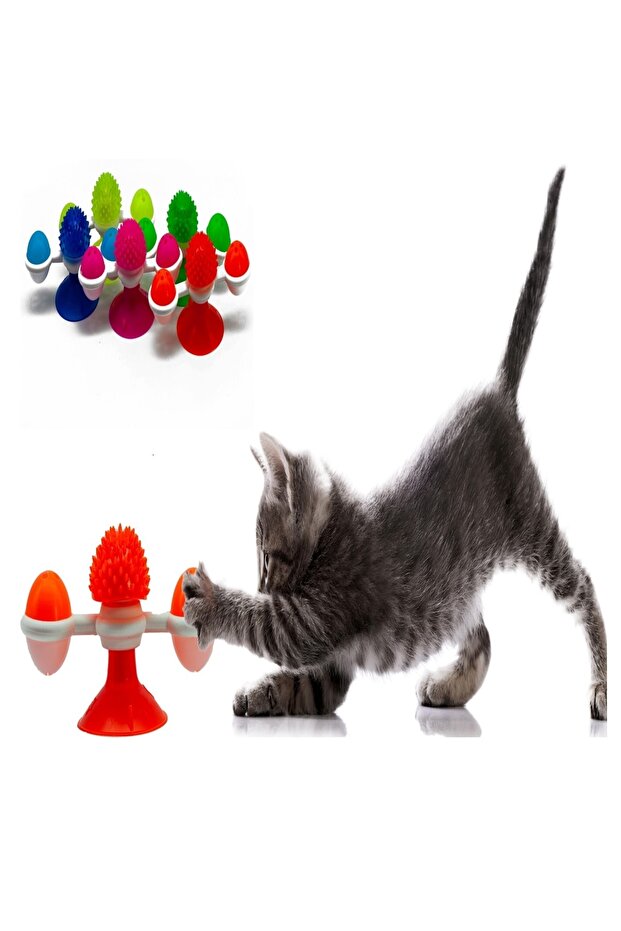 Cat Toy with Suction Cup and Rotating Treat Container, 1 Piece, Orange