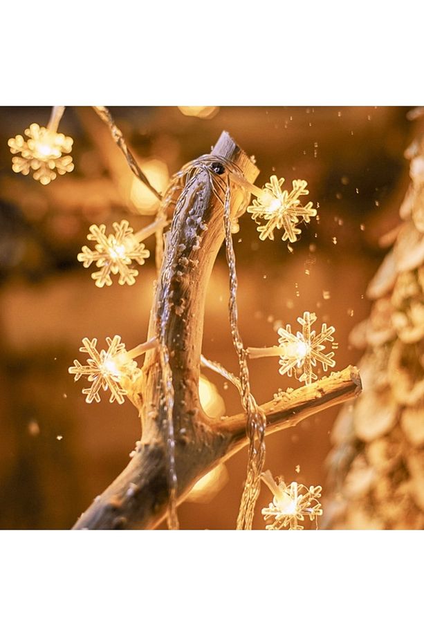 Snow Flake Photo Clip String Led Warm Light Gün Işığı Pilli Kar Tanesi Mandal Led Işık 2 Metre Led - 1