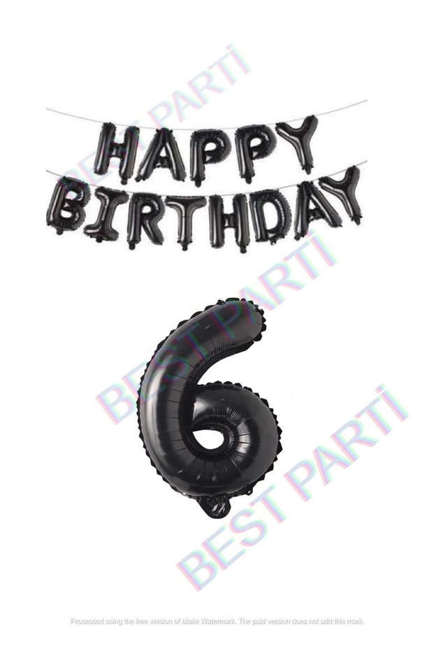 Best Happy Birthday Black Color Foil Balloon and Number Set Age 6