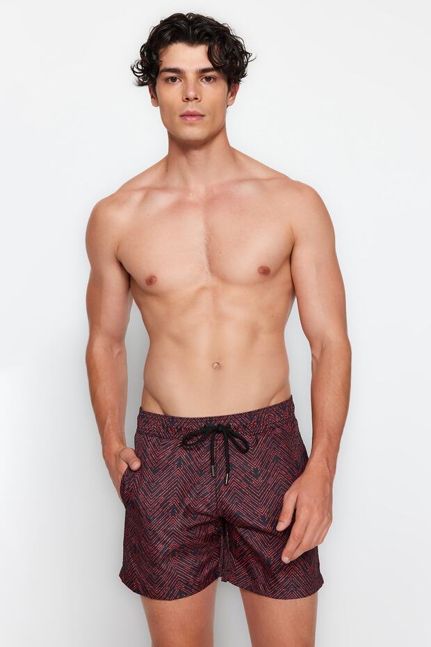 Siyah-Turuncu Standart Boy Geometrik Mayo Deniz Şortu TMNSS22DS0011 - 4