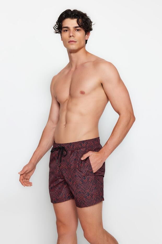 Siyah-Turuncu Standart Boy Geometrik Mayo Deniz Şortu TMNSS22DS0011 - 3