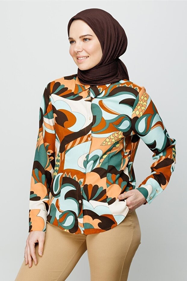 Eșarfă plisată maro amar - 3