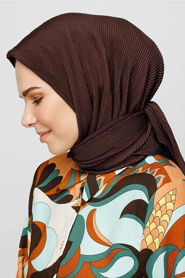 Eșarfă plisată maro amar - 6