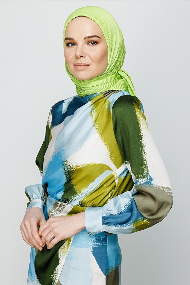 Eșarfă plisată verde fistic - 3