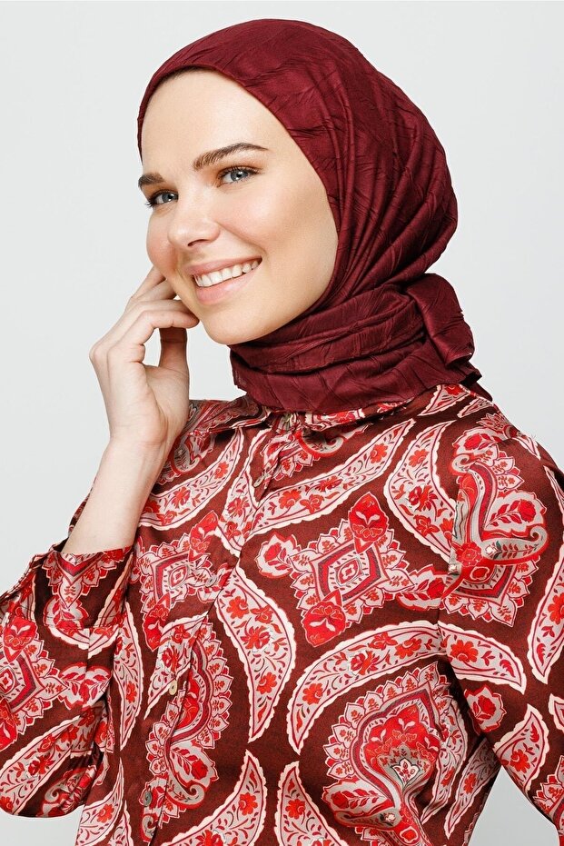 Koyu Bordo Piliseli Bambu Eşarp - 1