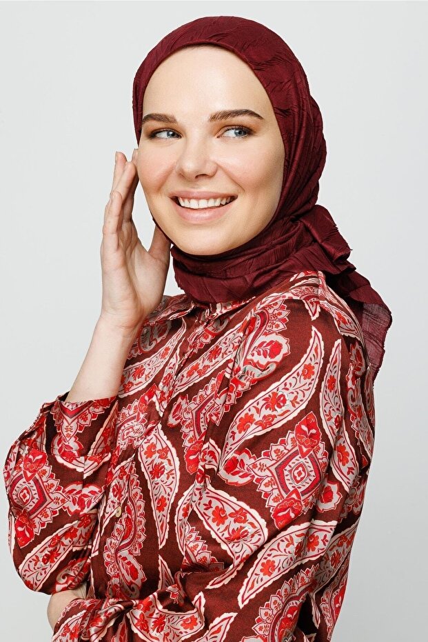 Koyu Bordo Piliseli Bambu Eşarp - 3