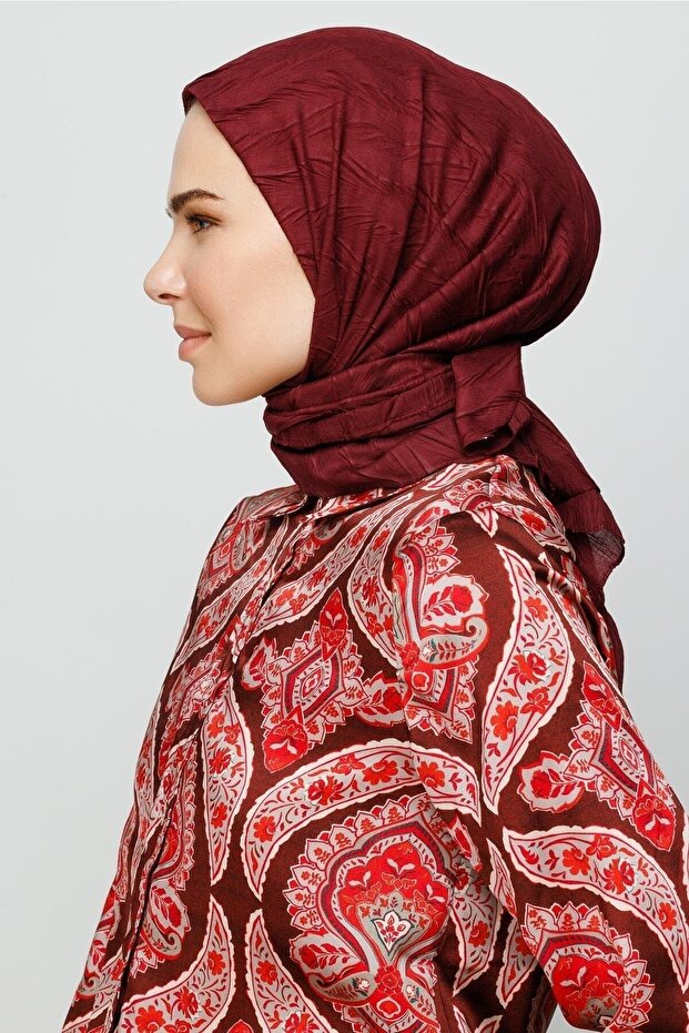 Koyu Bordo Piliseli Bambu Eşarp - 4