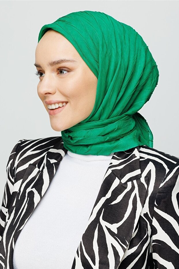 Benetton Yeşili Piliseli Bambu Eşarp - 1