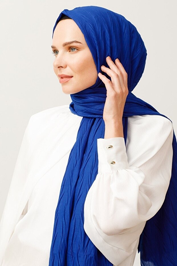 Saks Mavi Piliseli Bambu Şal - 6