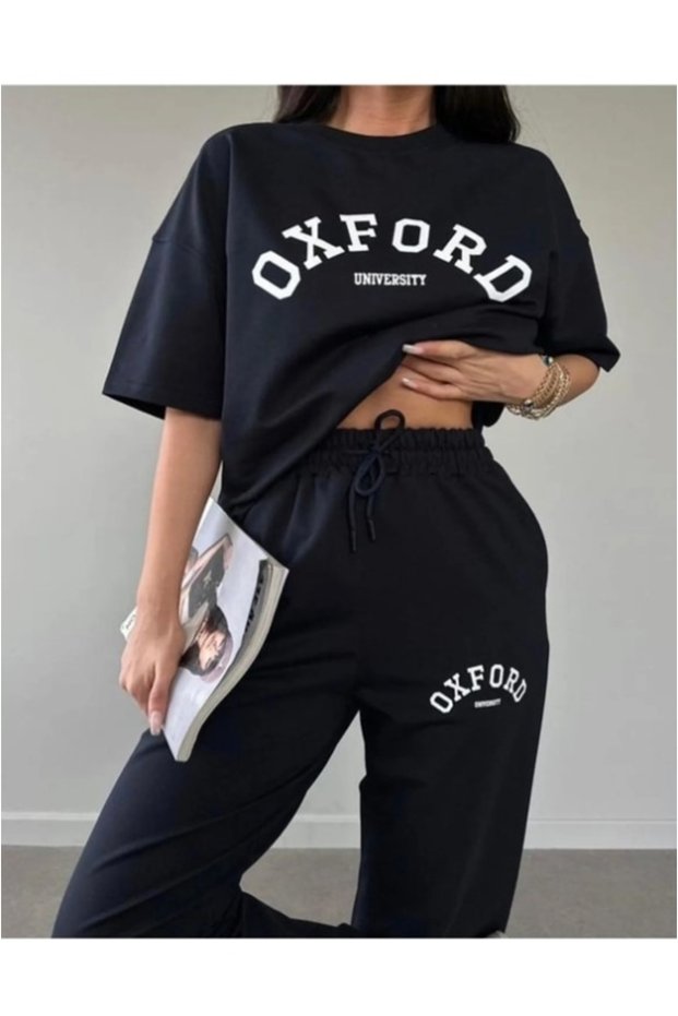 Women's Printed Oversize Black Bottom-Top Summer Suit