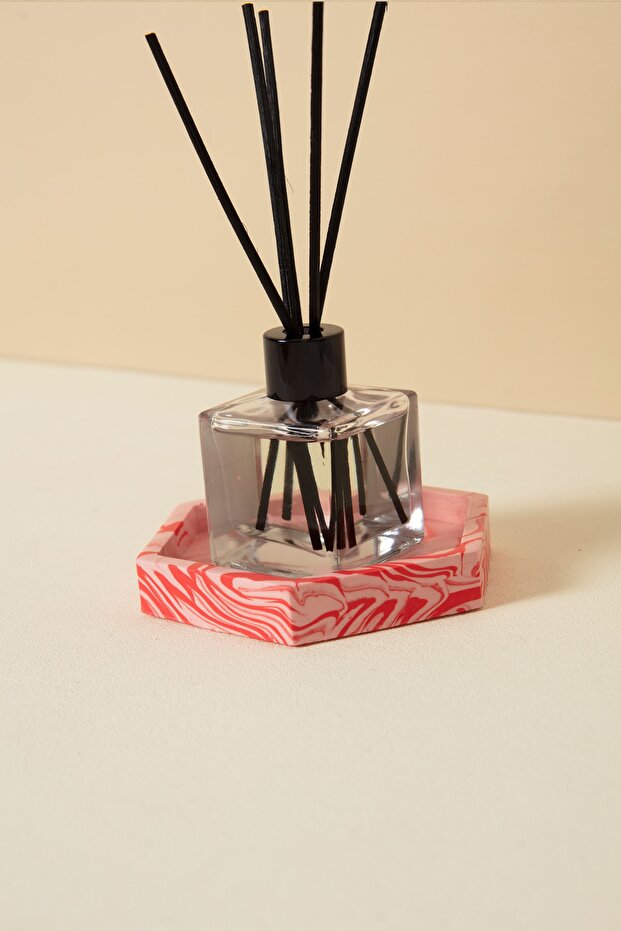 قاعدة أكواب خرسانية من الرخام الوردي السداسي الشكل / حامل / صينية عرض تقديمي - 7