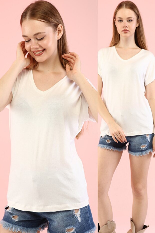 Women's White 2 Pack V-Neck Basic T-shirt