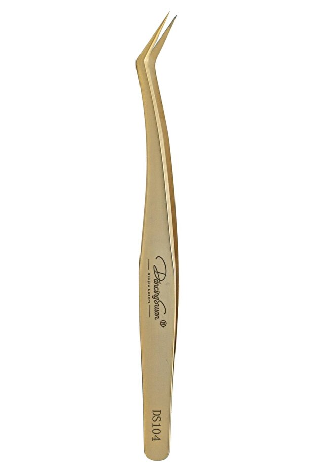 Tweezers, Dancing Swan, 45 Degree Angled, DS104, Leather Tweezers with Storage Bag, Gold