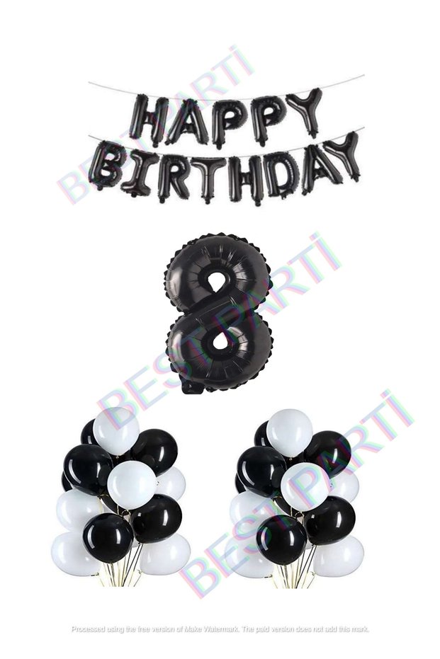 Best Happy Birthday Black Color Foil Balloon Latex Balloon and Foil Number Set Age 8