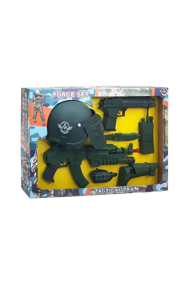 Sesli Ve Işıklı Force Set Pilli Silah Seti Kısa Dipcikli Tüfek Tabanca Bıçak El Bombası Telsiz Kask - 1