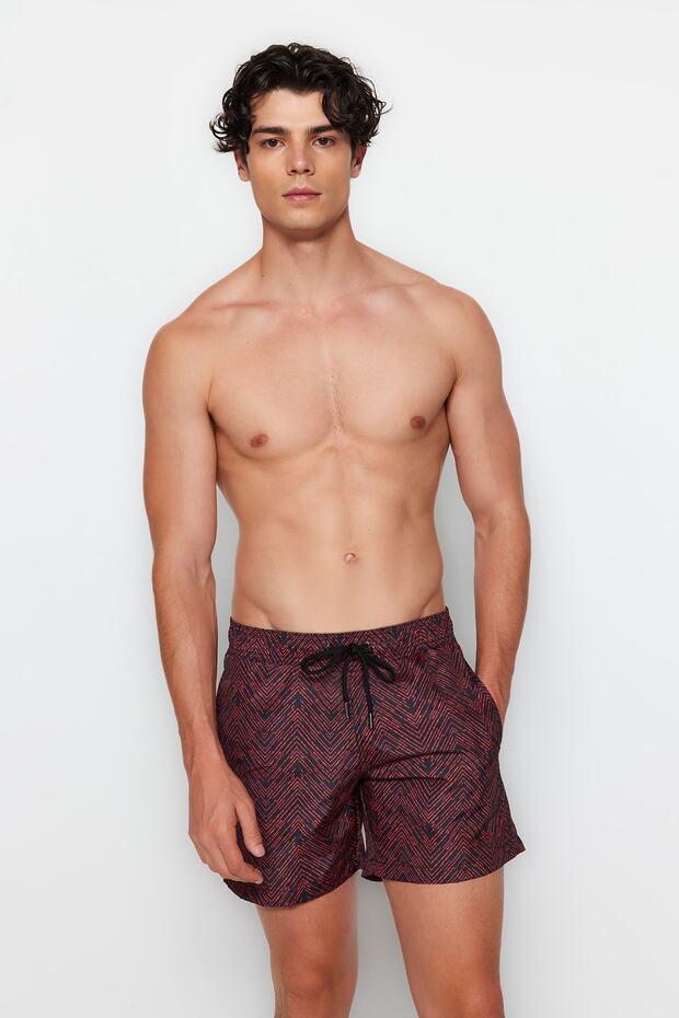 Siyah-Turuncu Standart Boy Geometrik Mayo Deniz Şortu TMNSS22DS0011 - 5
