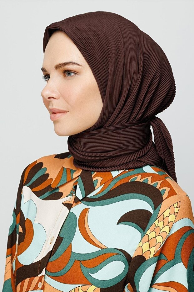 Eșarfă plisată maro amar - 4