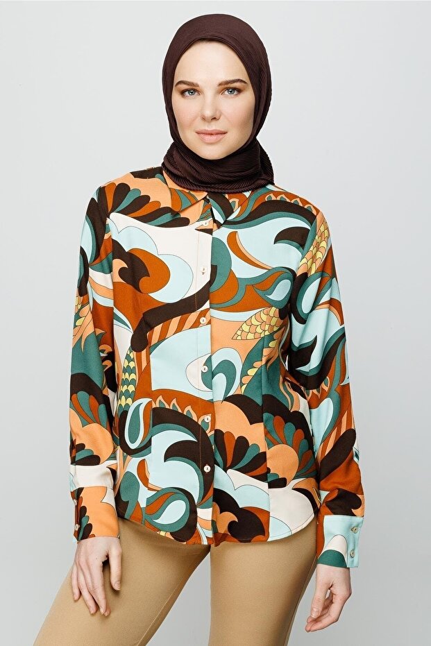 Eșarfă plisată maro amar - 5