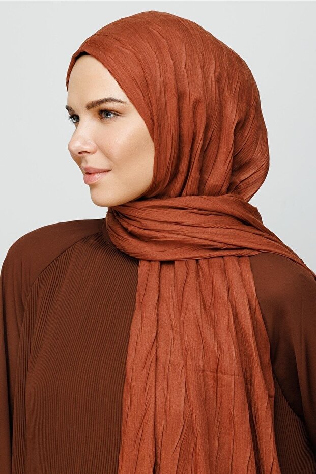 Kızıl Kahve Piliseli Bambu Şal - 1